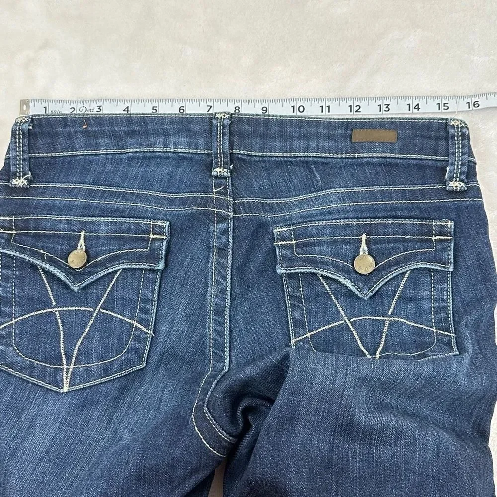 Kut From The Cloth Women's 6 Natalie Long Bermuda Shorts Blue Denim Flap Pockets